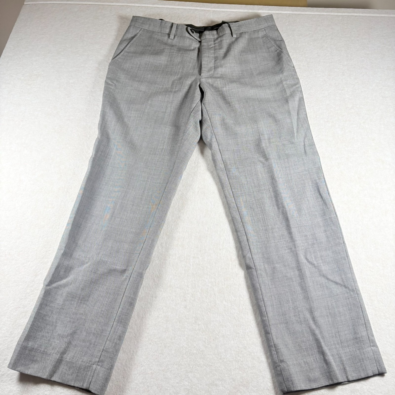 Indochino Mens 34 Gray Wool Dress Pants Flat Front Custom Fit Trousers